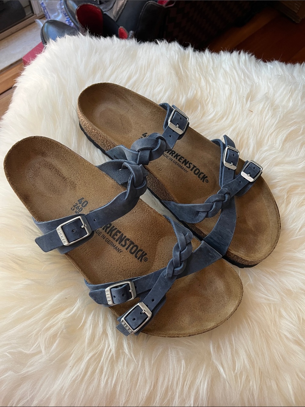 Birkenstock Braided Triple-Strap Sandals in Blue size 40